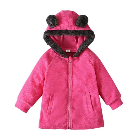 Plebaso Toddler Baby Boys Girls Hoodie Coat Cute Ear Solid Color Long Sleeve Fall Winter Zipper Coat with Pockets