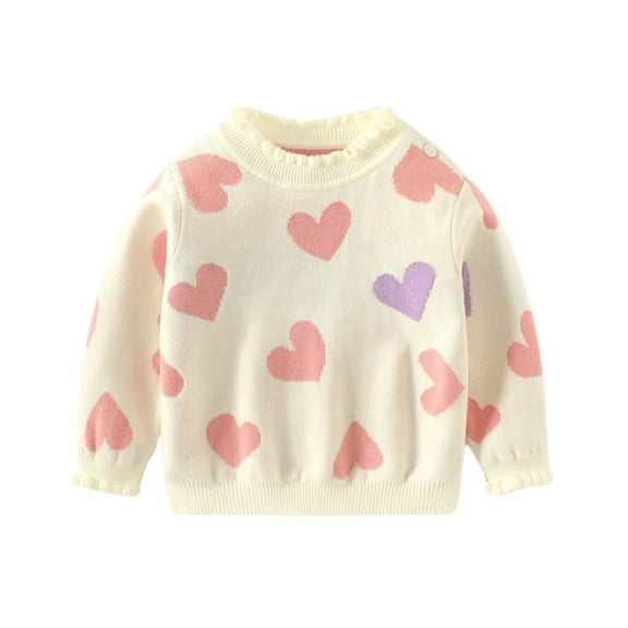 Plebaso Toddler Baby Girls Boys Valentine's Day Sweater Long Sleeve Ruffled Crew Neck Knit Tops Baby Fall Winter
