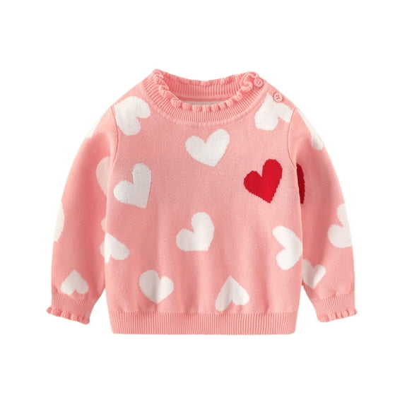 Plebaso Toddler Baby Girls Boys Valentine's Day Sweater Long Sleeve Ruffled Crew Neck Knit Tops Baby Fall Winter