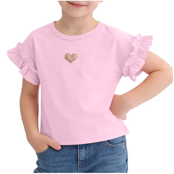 Plebaso Toddler Baby Girls Cute T-Shirts Short Ruffle Sleeve Cotton Tee Crewneck Summer Tops for Kids