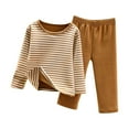 thumbnail image 1 of Plebaso Toddler Baby Kids Winter Striped Long Sleeve Tops Pants Thickening Home Wear Clothes Suit, 1 of 5