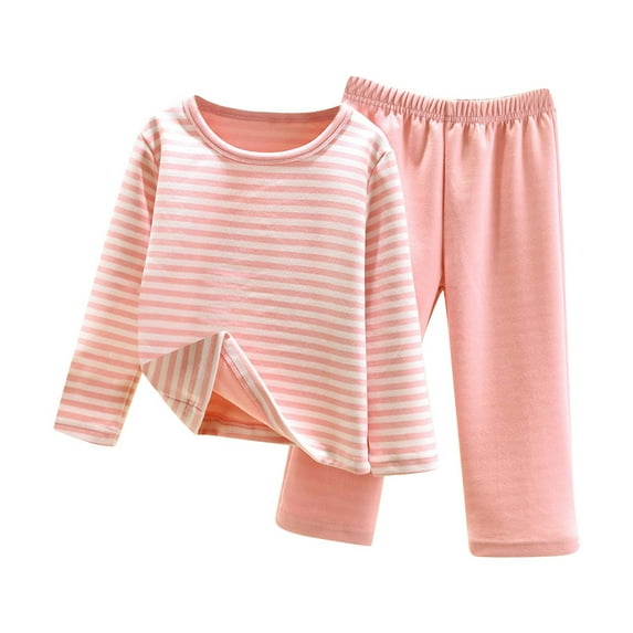 Plebaso Toddler Baby Kids Winter Striped Long Sleeve Tops Pants Thickening Home Wear Clothes Suit