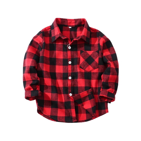 Plebaso Toddler Flannel Shirt Jacket Plaid Long Sleeve Lapel Button Shacket Tops Baby Girls Boys Fall Winter Clothes