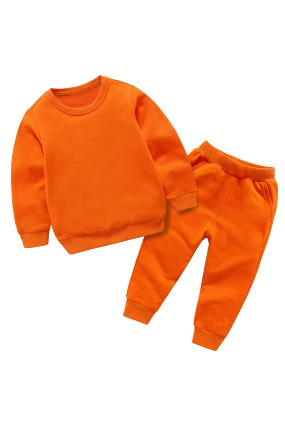 Toddler Girl Boy Sweatsuit Long Sleeve Pullover Sweatshirt Jogger Sweatpants 2 Piece Plain Tracksuit