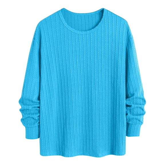 Plebaso Tops for Men Long Sleeve Loose Textured Sweatshirts Causal Crewneck Solid Color Mens Pullover