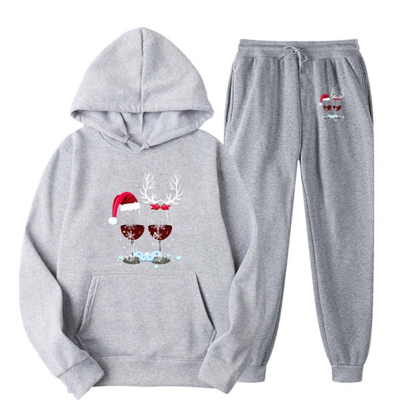 Plebaso Two Piece Outfit for Women Christmas Tracksuit Long Sleeve Hoodie and Sweatpants Lounge Sets