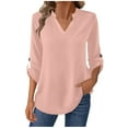 thumbnail image 1 of Plebaso V Neck Tops for Women Long Sleeve Casual Blouses Solid Color Womens Loose Dressy Tunic Shirts, 1 of 7