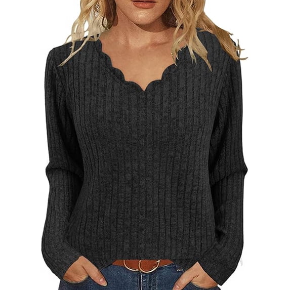 Plebaso V Neck Tops for Women Long Sleeve Casual Knit Tunic Shirts Womens Lightweight Loose Pullover