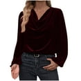 thumbnail image 1 of Plebaso Velvet Tops for Women Ruched Neck Velour Elegant Blouses Womens Loose Long Sleeve Dressy Shirts, 1 of 6