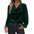 thumbnail image 1 of Plebaso Velvet Tops for Women Ruched Neck Velour Elegant Blouses Womens Loose Long Sleeve Dressy Shirts, 1 of 6