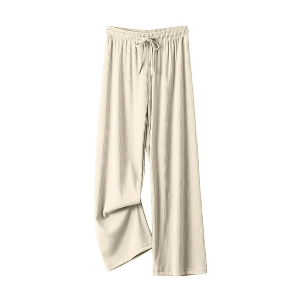 Plebaso Wide Leg Pants for Women Drawstring Knit Casual Pants Solid Color Womens Open Bottom Trousers