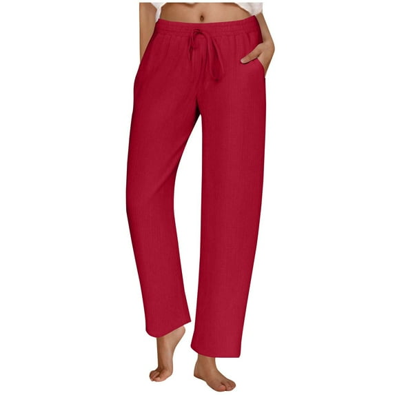 Plebaso Wide Leg Pants for Women Elastic Waist Casual Trousers Womens Loose Lounge Pants with Pockets