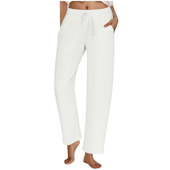 Plebaso Wide Leg Pants for Women Elastic Waist Casual Trousers Womens Loose Lounge Pants with Pockets