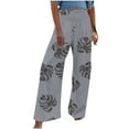 thumbnail image 1 of Plebaso Wide Leg Pants for Women Solid Color Printed Elastic Waist Casual Loose Trousers Ladies Full Length Pants, 1 of 5