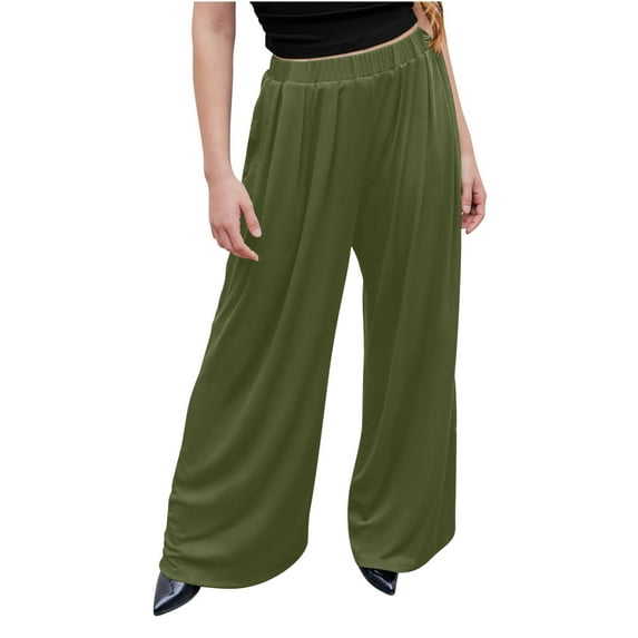 Plebaso Wide Leg Pants for Women Trendy Elastic Waisted Solid Color Long Pants Women's Casual Loose Lounge Trousers