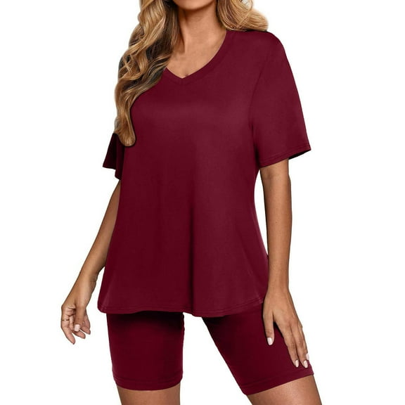 Plebaso Women's 2 Piece Outfit Workout Set V Neck Short Sleeve Top and Shorts Tracksuit Activewear