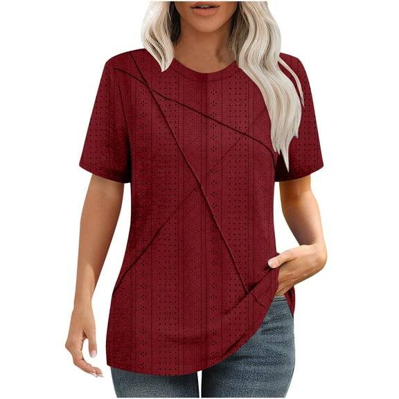 Plebaso Women's Summer Tops Eyelet Short Sleeve Casual Tunic Shirts Loose Dressy Blouses Basic Tee
