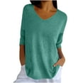 thumbnail image 1 of Plebaso Women's 3/4 Sleeve Sweaters V Neck Knit Sweater Shirts Loose Loose Pullover Plus Size Tops for Women, 1 of 9