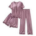thumbnail image 1 of Plebaso Women's 3 Piece Lounge Set Sleep Tops Shorts and Pants Pajama Sets with Built in Bra Pads, 1 of 4