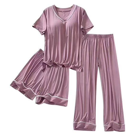 Plebaso Women's 3 Piece Lounge Set Sleep Tops Shorts and Pants Pajama Sets with Built in Bra Pads