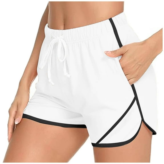Plebaso Women's Athletic Shorts Drawstring Activewear Shorts Summer Running Workout Shorts with Pockets