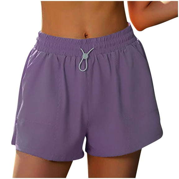 Plebaso Women's Athletic Shorts High Waist Drawstring Running Shorts Workout Gym Yoga Shorts with Pockets
