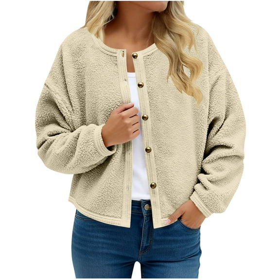 Plebaso Women's Button down Jacket Fleece Warm Lightweight Coat Long Sleeve Womens Outerwear with Pockets
