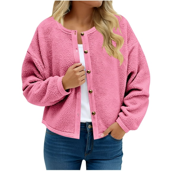 Plebaso Women's Button down Jacket Fleece Warm Lightweight Coat Long Sleeve Womens Outerwear with Pockets