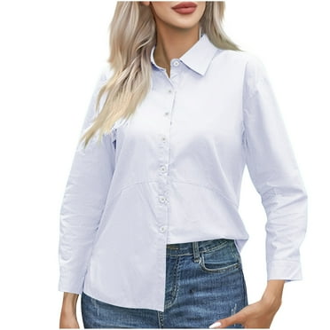 Plebaso Women's Button down Shirts Collared Long Sleeve Loose Work Tops Solid Color Plus Size Blouse Tops
