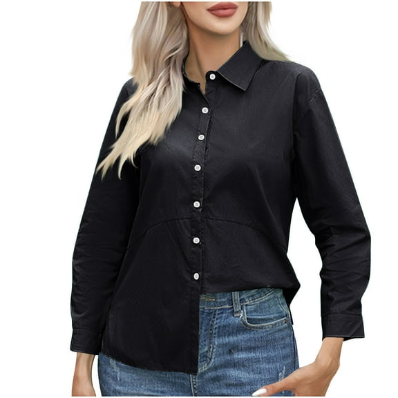Plebaso Women's Button down Shirts Plus Size Dress Shirt Long Sleeve Collared Work Office Dressy Blouses