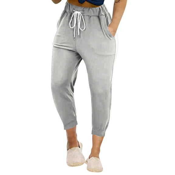 Plebaso Women's Capri Joggers Casual Drawstring Athletic Capris High Waist Lounge Cropped Jogger Pants