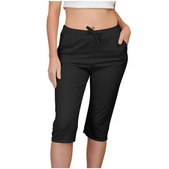Plebaso Women's Capri Pants Casual Drawstring Jogger Capris Womens Comfort Lounge Pants with Pockets