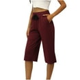 thumbnail image 1 of Plebaso Women's Capris Pants Solid Color Elastic Waist Drawstring Athletic Pants with Pockets Ladies Casual Pants, 1 of 6
