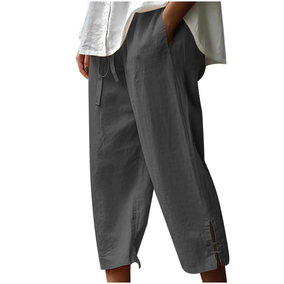 Plebaso Women's Capris Pants Solid Color Elastic Waist Drawstring Lounge Pants Ladies Wide Leg Pants