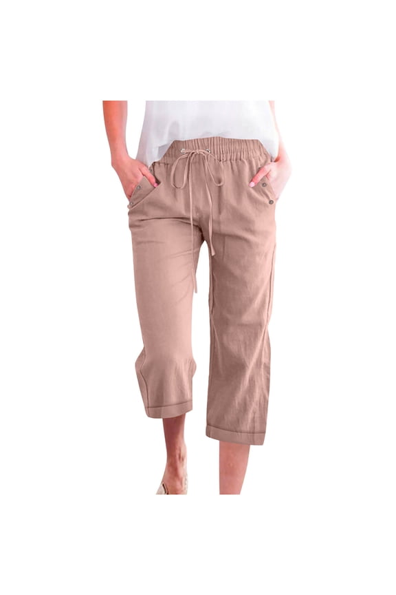 Women's Casual Capri Pants Drawstring Wide Leg Crop Pants Lightweight Plain Capris with Pockets