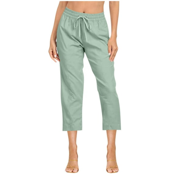 Plebaso Women's Casual Capri Pants Summer Drawstring Capris Plain Lightweight Pocket Cropped Trousers