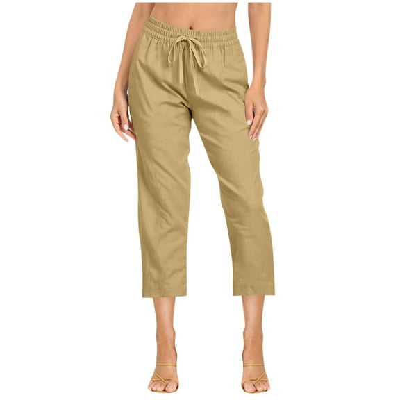 Plebaso Women's Casual Capri Pants Summer Drawstring Capris Plain Lightweight Pocket Cropped Trousers