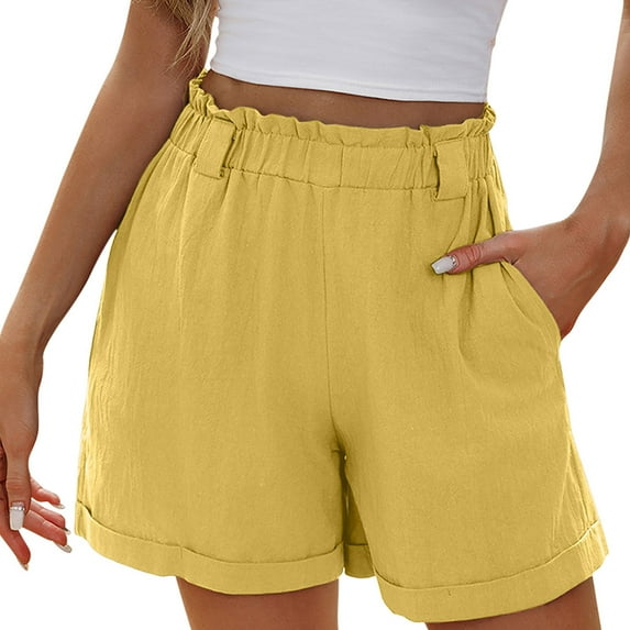 Plebaso Women's Casual High Waist Shorts Wide Leg Solid Color Womens Summer Beach Shorts with Pockets