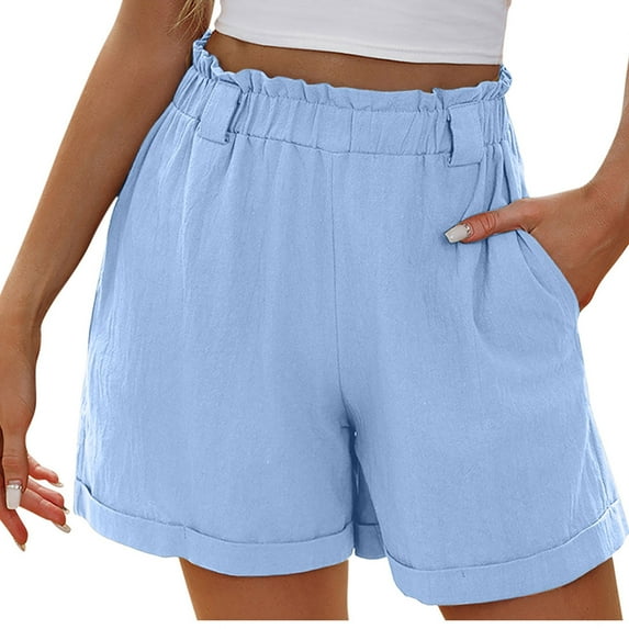 Plebaso Women's Casual High Waist Shorts Wide Leg Solid Color Womens Summer Beach Shorts with Pockets
