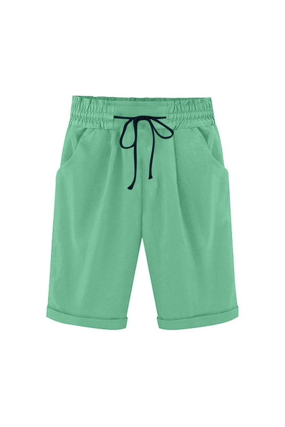 Women's Casual Knee Length Shorts Drawstring Roll up Shorts Plain Lightweight Pull on Shorts