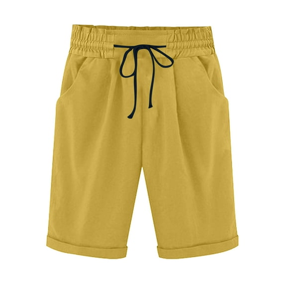 Plebaso Women's Casual Knee Length Shorts Drawstring Roll up Shorts Plain Lightweight Pull on Shorts