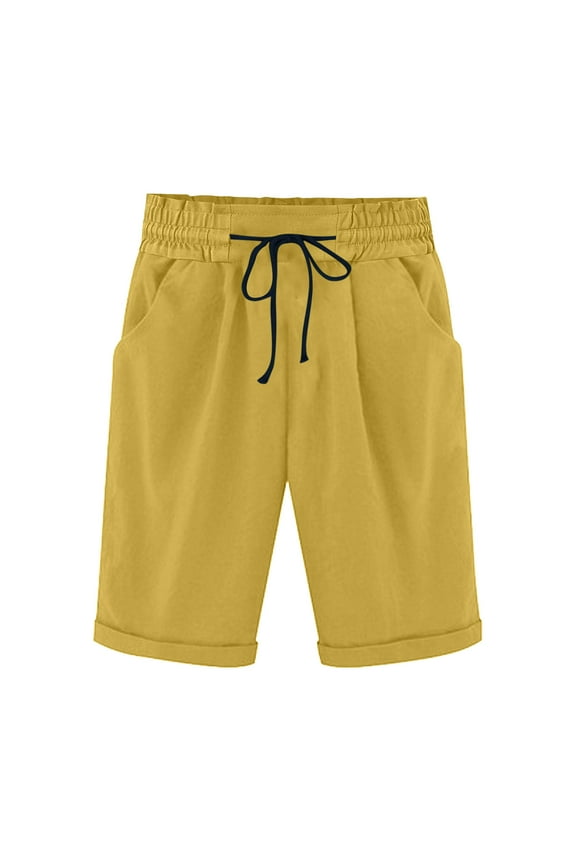 Women's Casual Knee Length Shorts Drawstring Roll up Shorts Plain Lightweight Pull on Shorts