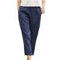 Plebaso Women's Casual Pants Elastic Waist Tapered Pants Lightweight Plain Ankle Trousers with Pockets