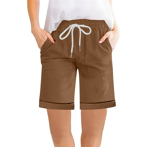 Plebaso Women's Casual Shorts Elastic Waist Straight Leg Shorts Lightweight Pull on Shorts with Drawstring