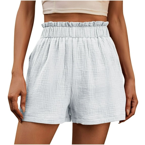 Plebaso Women's Casual Shorts Elastic Waist Summer Shorts Womens Loose Vacation Beach Shorts with Pockets
