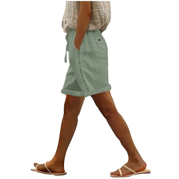 Plebaso Women's Casual Shorts Lace up Patchwork Beach Shorts Lightweight Plain Summer Shorts with Pockets