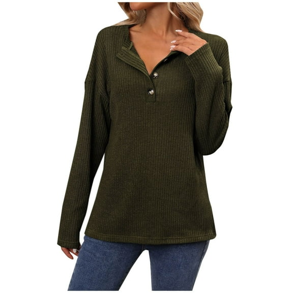 Plebaso Women's Casual Sweater Tops Lightweight Knit Long Sleeve Button V Neck Tunic Shirts for Women