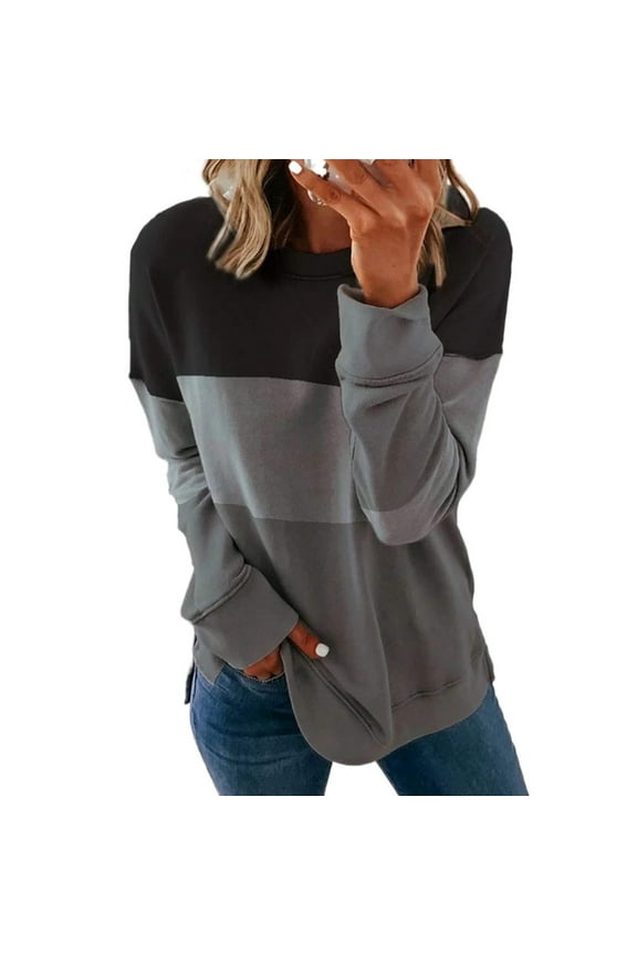 Women's Casual Sweatshirts Crewneck Long Sleeve Pullover Tops Color Block Fall Loose Comfy Shirts