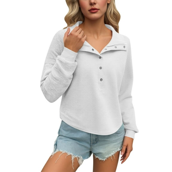 Plebaso Women's Corduroy Tops Casual Half Button Collar Cropped Pullover Womens Long Sleeve Fashion Tops