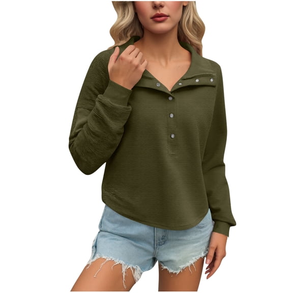 Plebaso Women's Corduroy Tops Casual Half Button Collar Cropped Pullover Womens Long Sleeve Fashion Tops